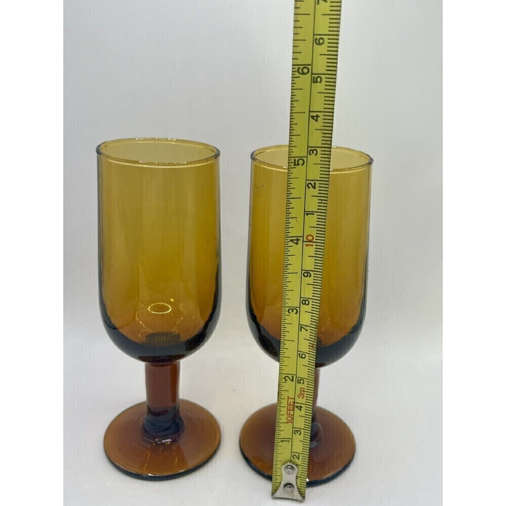 A Pair Of Shot Glasses Cordial Champagne Flute Amber Stemmed Glasses - Picture 5 of 5